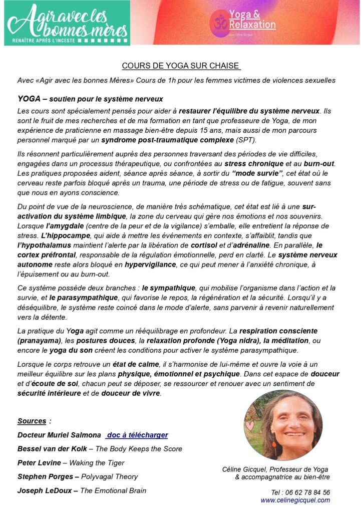Flyer de présentation des cours de Yoga sur Chaine, faite par Céline Gicquel